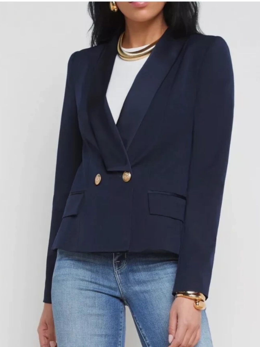 L'AGENGE IMOGEN SATIN LAPEL BLAZER SIZE 8 MIDNIGHT BLUE